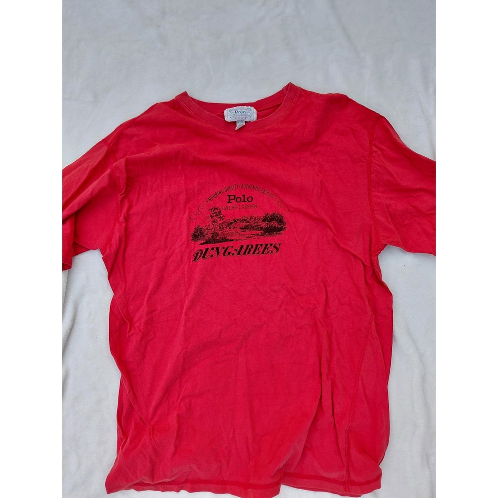 Vintage Polo Ralph Lauren Dungarees Red Graphic T-Shirt Mens XL Cotton